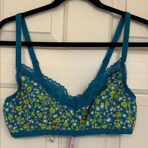 Savage X Fenty Teal Floral Lace Bralette with Green & Yellow Accents